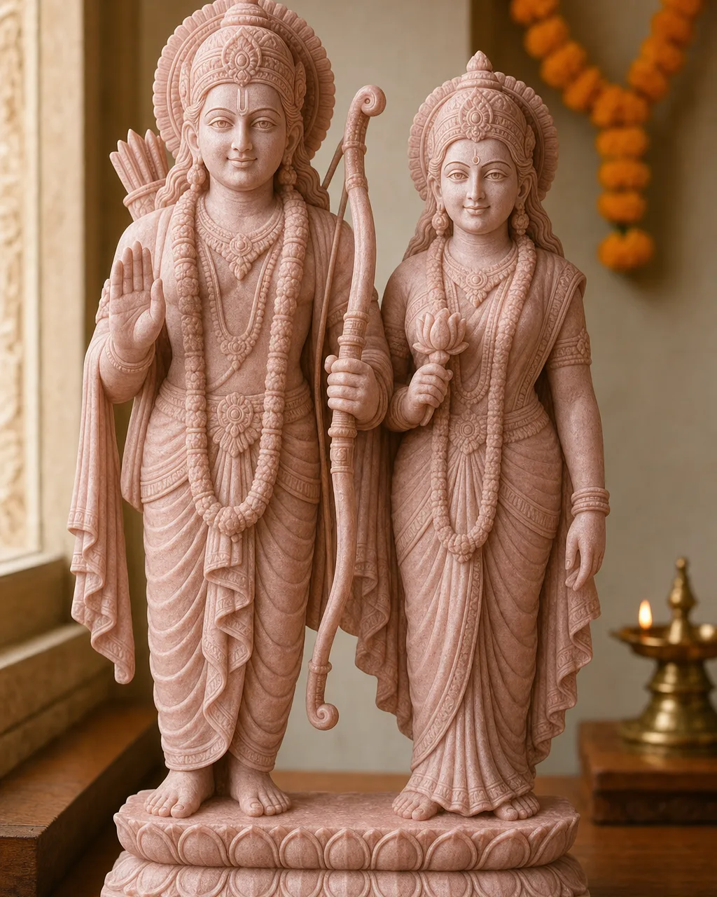 Handcrafted Pink Marble Ram-Sita Standing Pair, 2ft