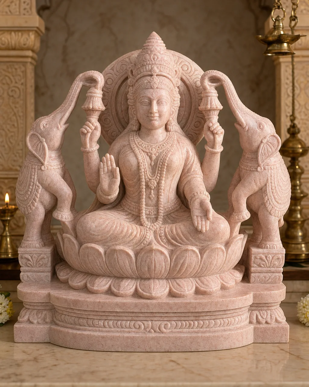 Rajasthani Pink Marble Gaja Lakshmi Statue, 24 Inch