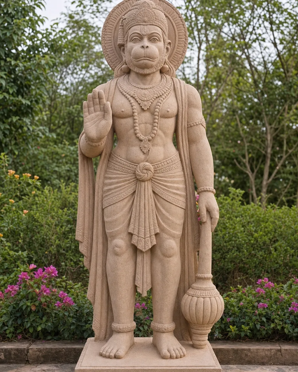 Rajasthani Pink Marble Garden Hanuman 60in