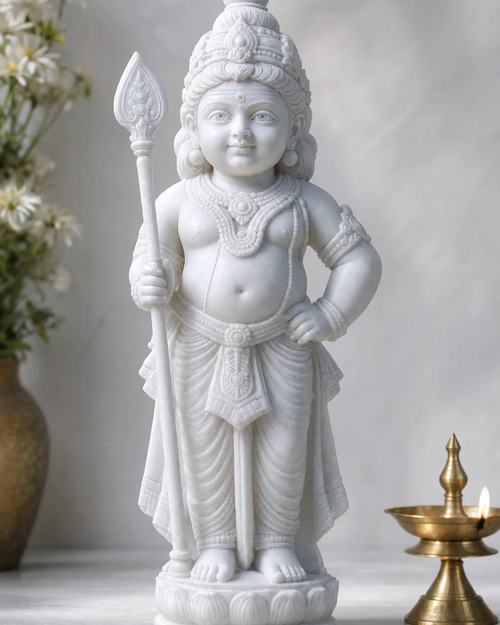 Handcrafted Sagyin White Marble Bala Murugan (Child) Statue, 14in