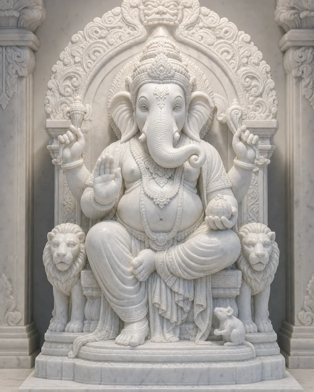 Sagyin White Marble Lalbaugcha Raja with Prabhavali Arch, 24 in