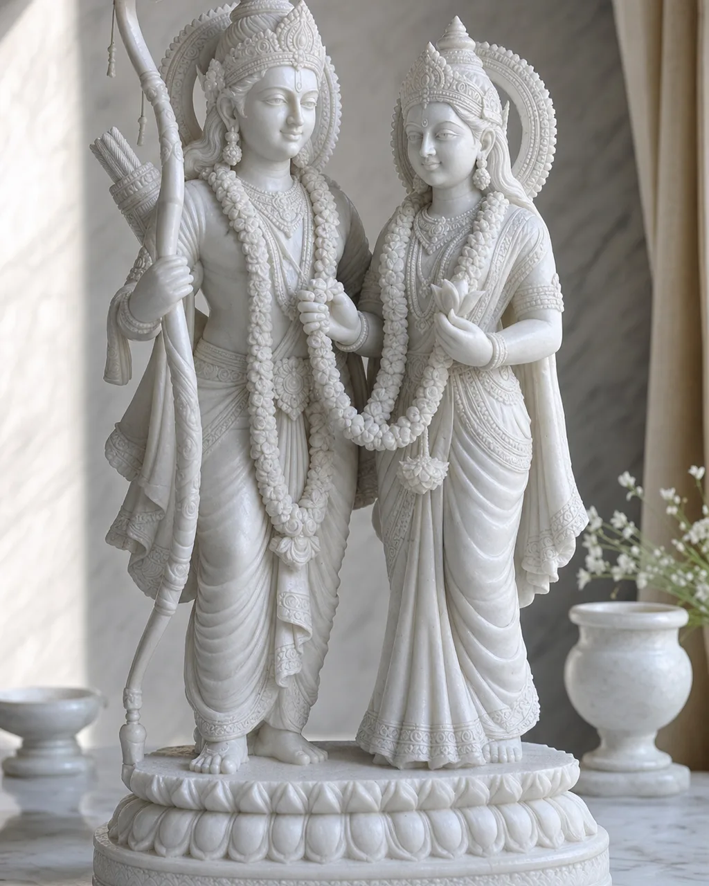 Handcrafted Sagyin White Marble Ram-Sita Vivah Pair, 30 Inches