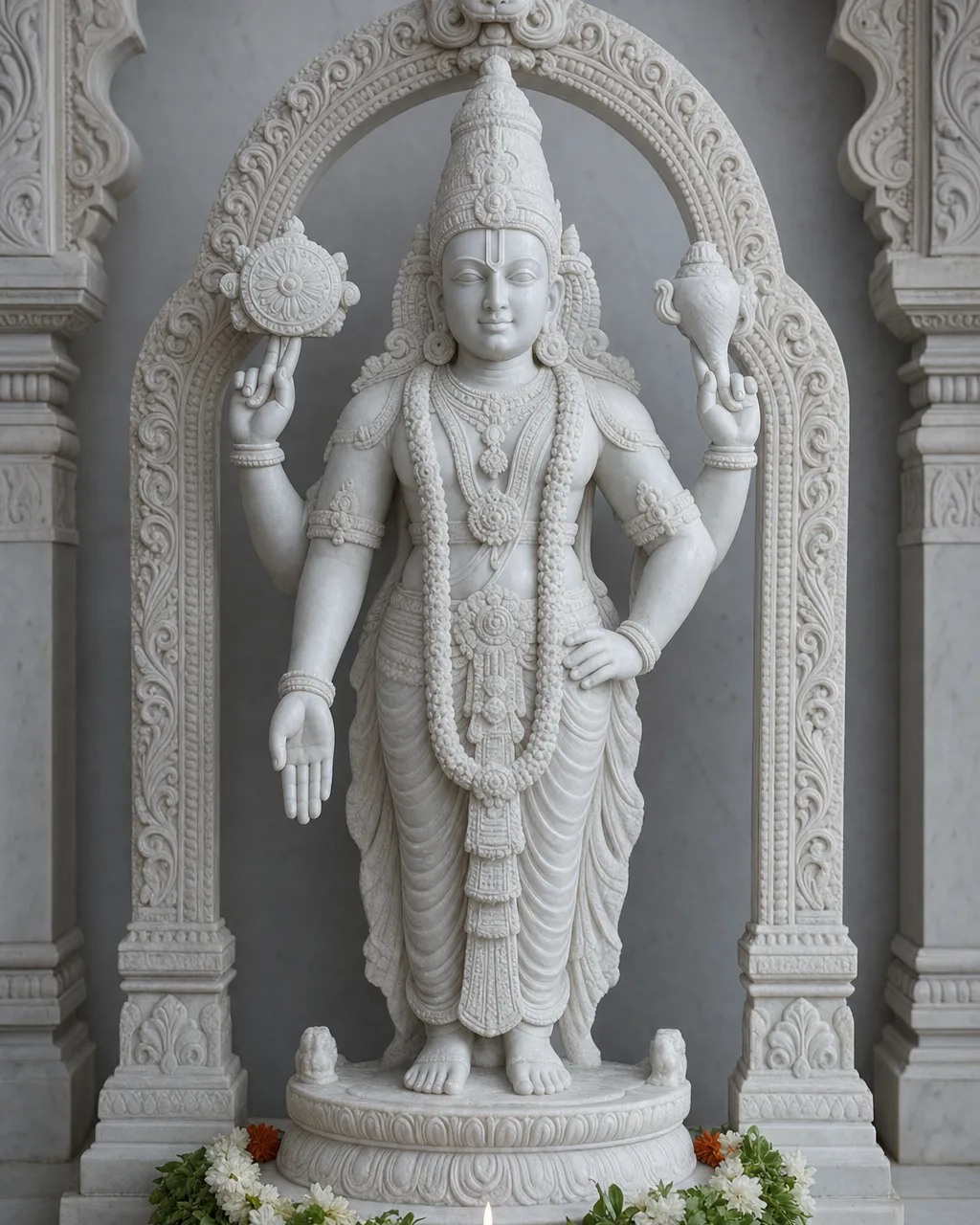 Handcrafted Sagyin White Marble Venkateswara Statue with Prabhavali Arch, 30in