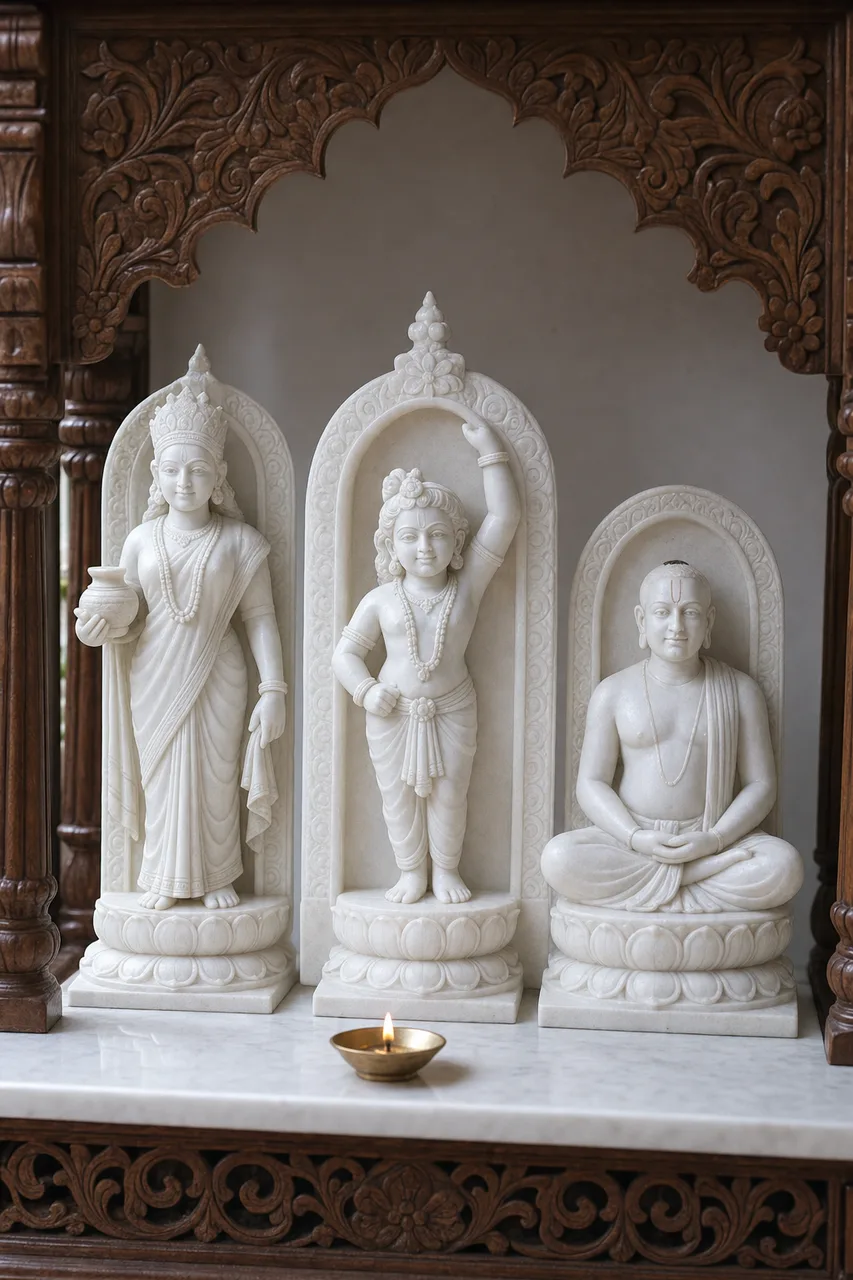 Shrinathji, Yamunaji and Mahaprabhuji Marble Set, 18 in