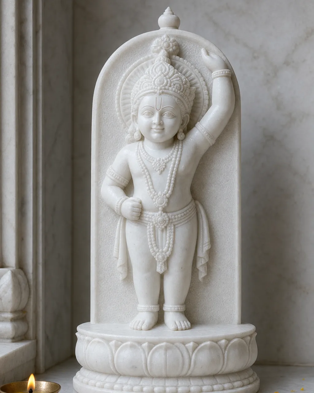 Small Marble Shrinathji Murti on Lotus Chowki, 9 in