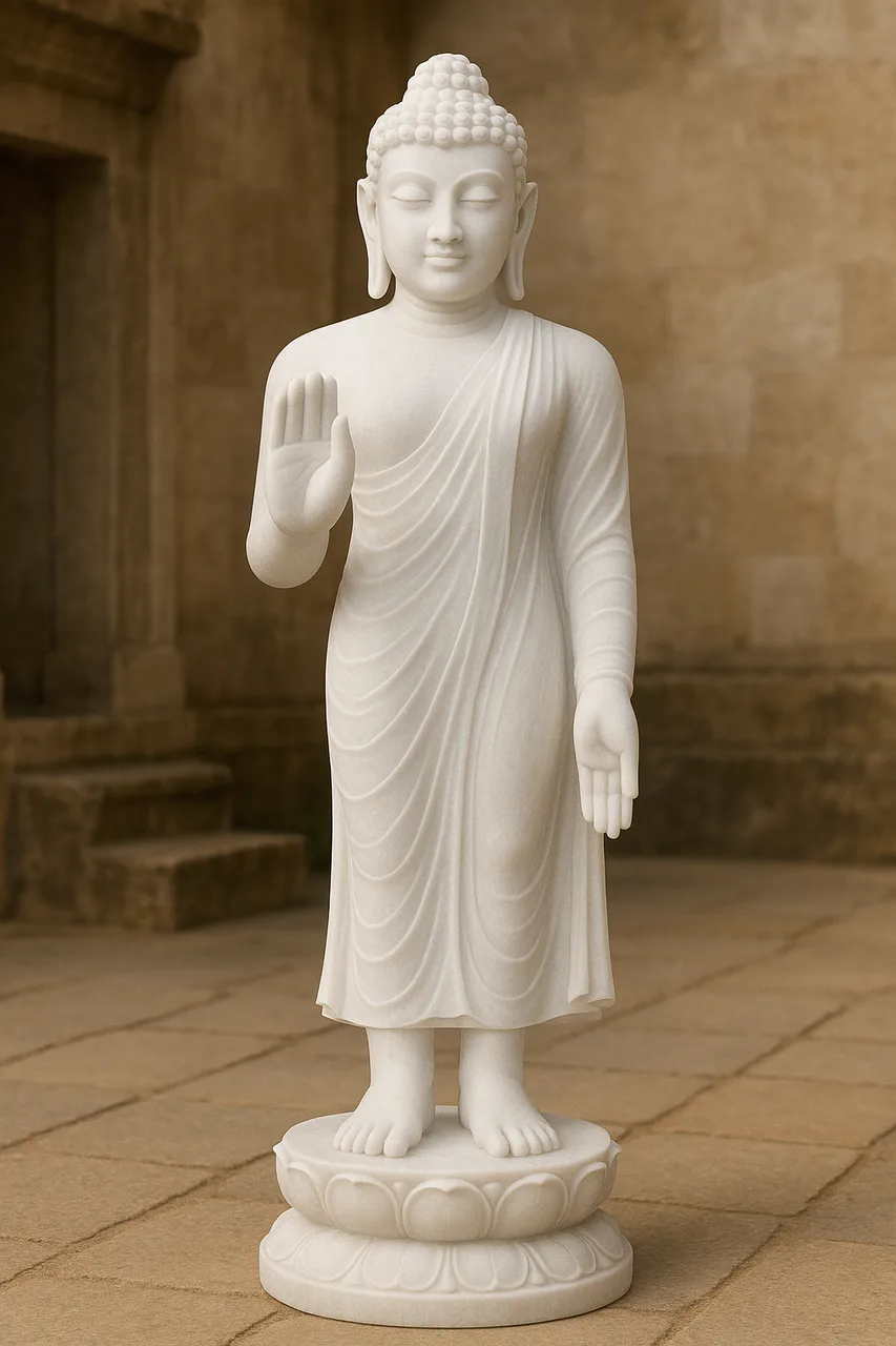 Handcrafted Makrana White Marble Buddha Statue – Blessing, 3ft