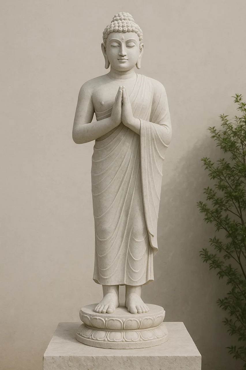 Handcrafted Makrana White Marble Buddha Statue – Prayer (Namaskara), 3ft
