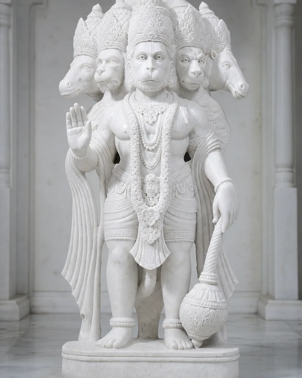 Vietnam White Marble Panchmukhi Hanuman Statue, 30 Inches