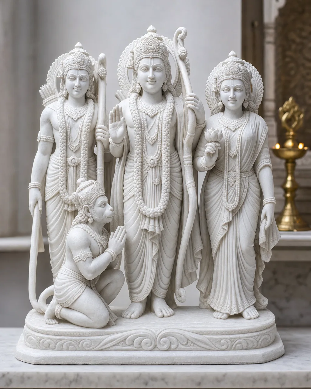 Handcrafted Vietnam White Marble Ram Darbar Home Set, 2.5ft