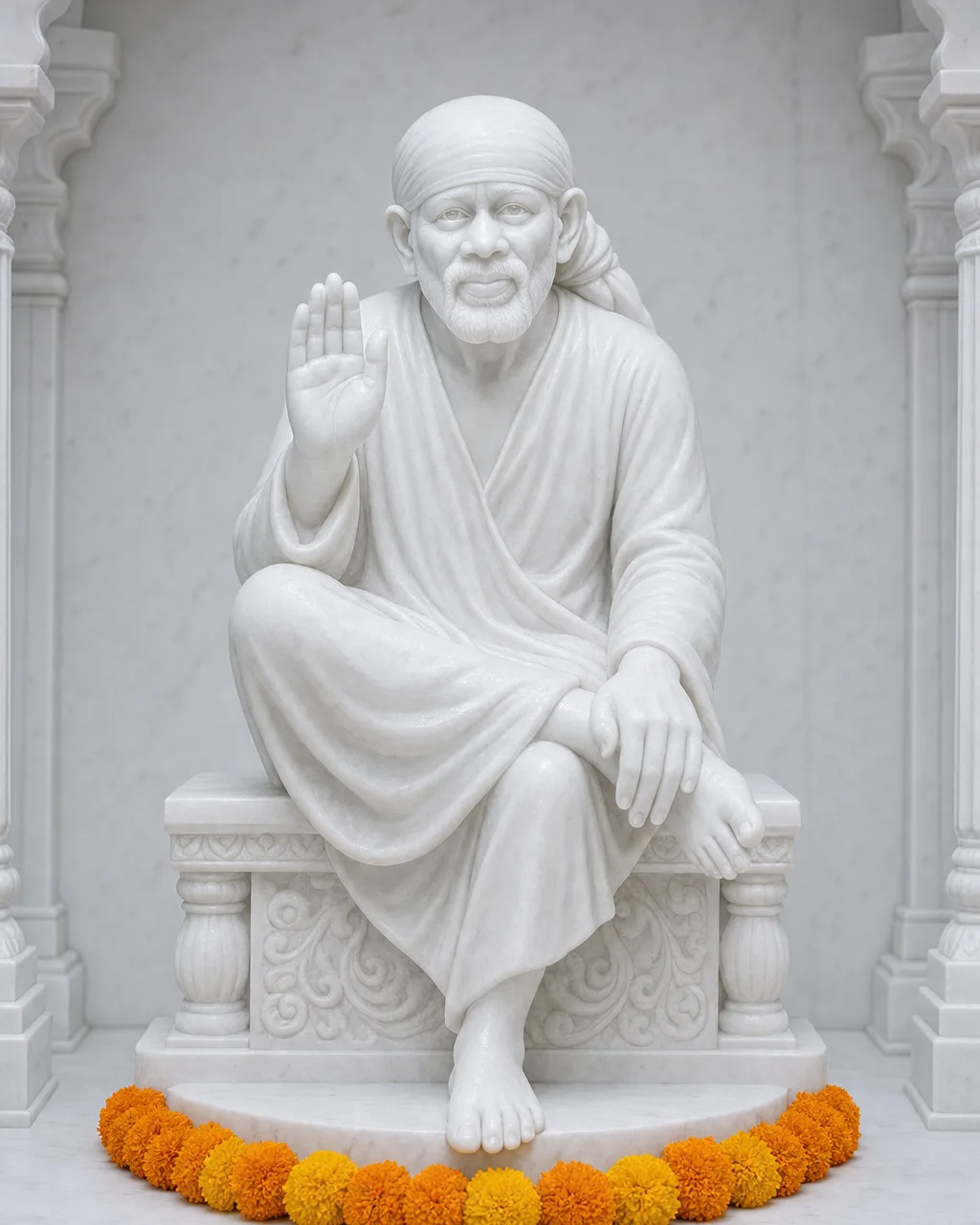 Vietnam White Marble Sai Baba in Ashirwad Blessing Pose, 18 in