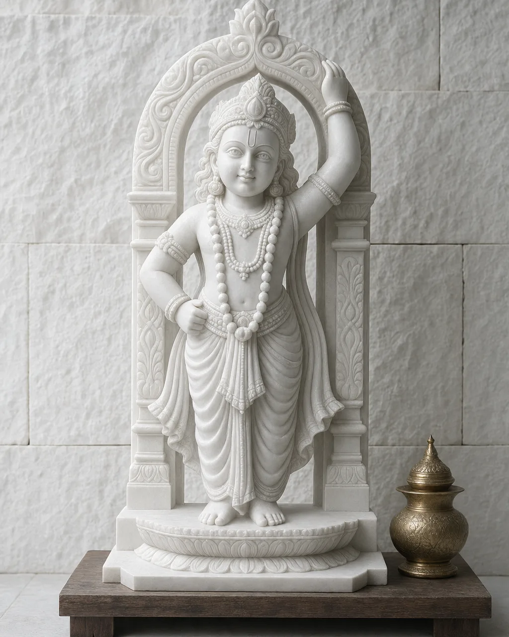 Vietnam White Marble Shrinathji Murti with Carved Vagha, 21 in