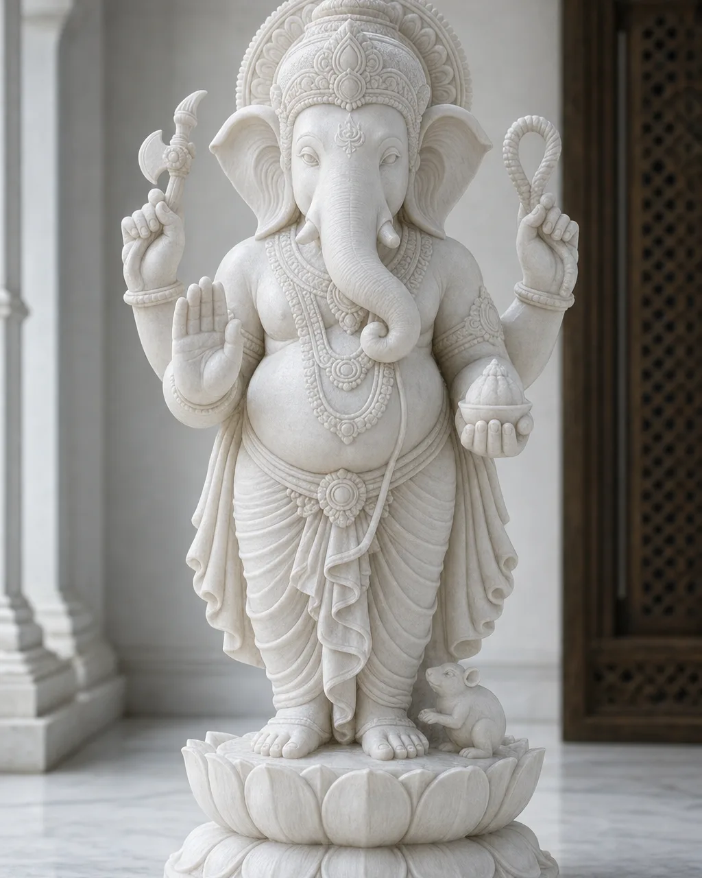 Handcrafted Vietnam White Marble Standing Ganesh Statue, 30in