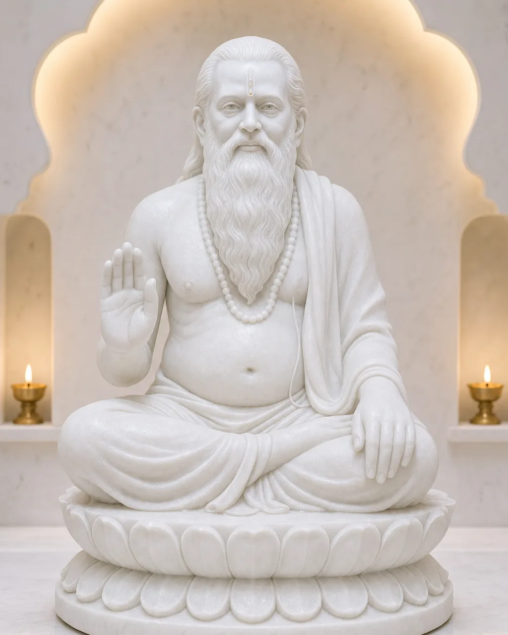 Handcrafted Vietnam White Marble Swami Samarth on Lotus Base, 15 inch