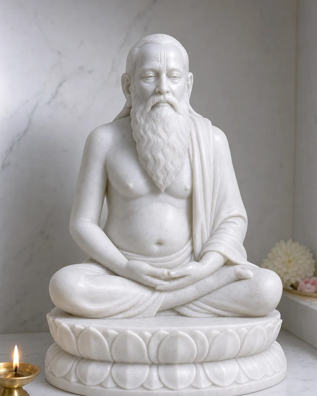 Handcrafted Vietnam White Marble Swami Samarth Meditation Murti, 1 ft